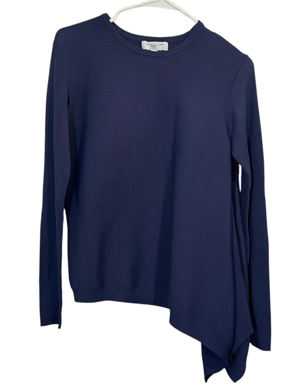 Derek Lam Blue Asymmetrical Long Sleeve Ribbed Top XS